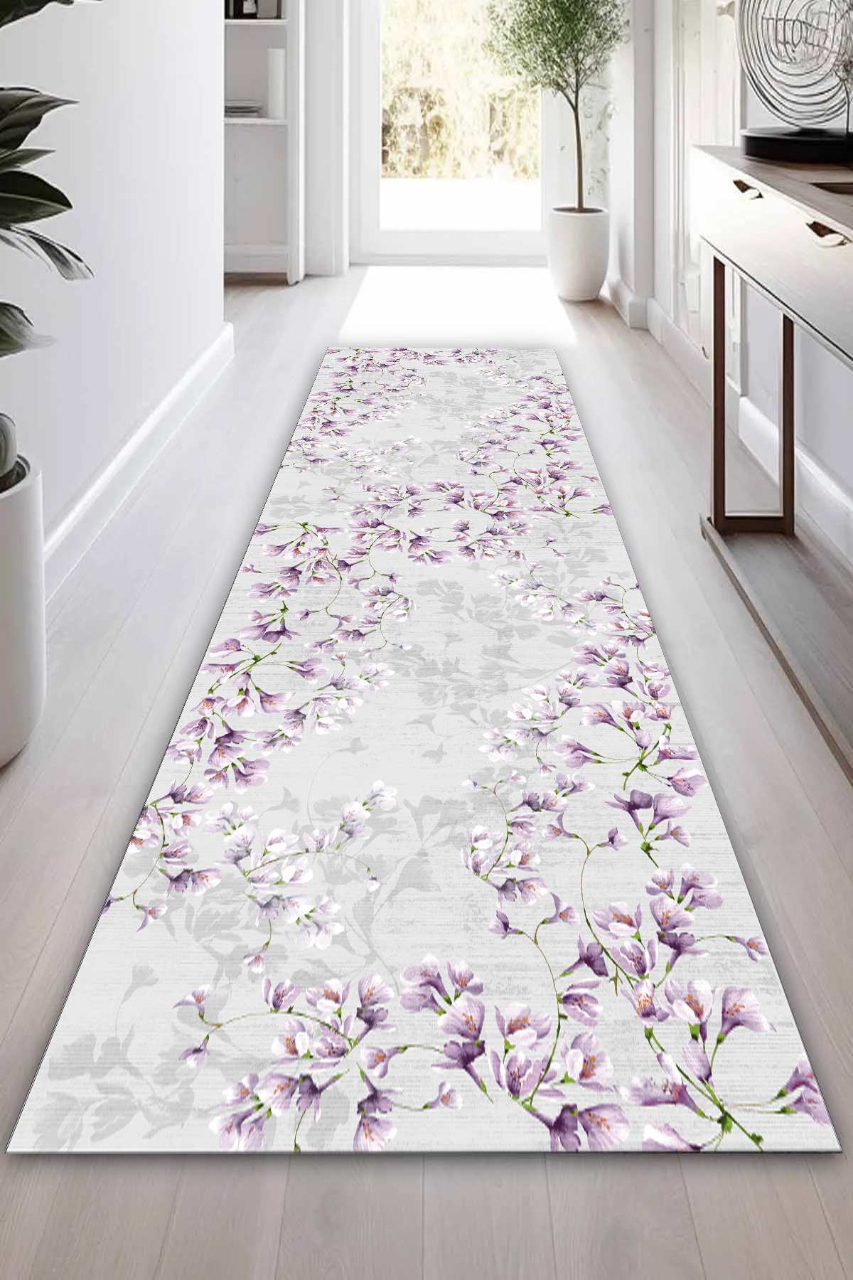 Zarif Lila Yeni Nesil Baskılı Halı & Yolluk