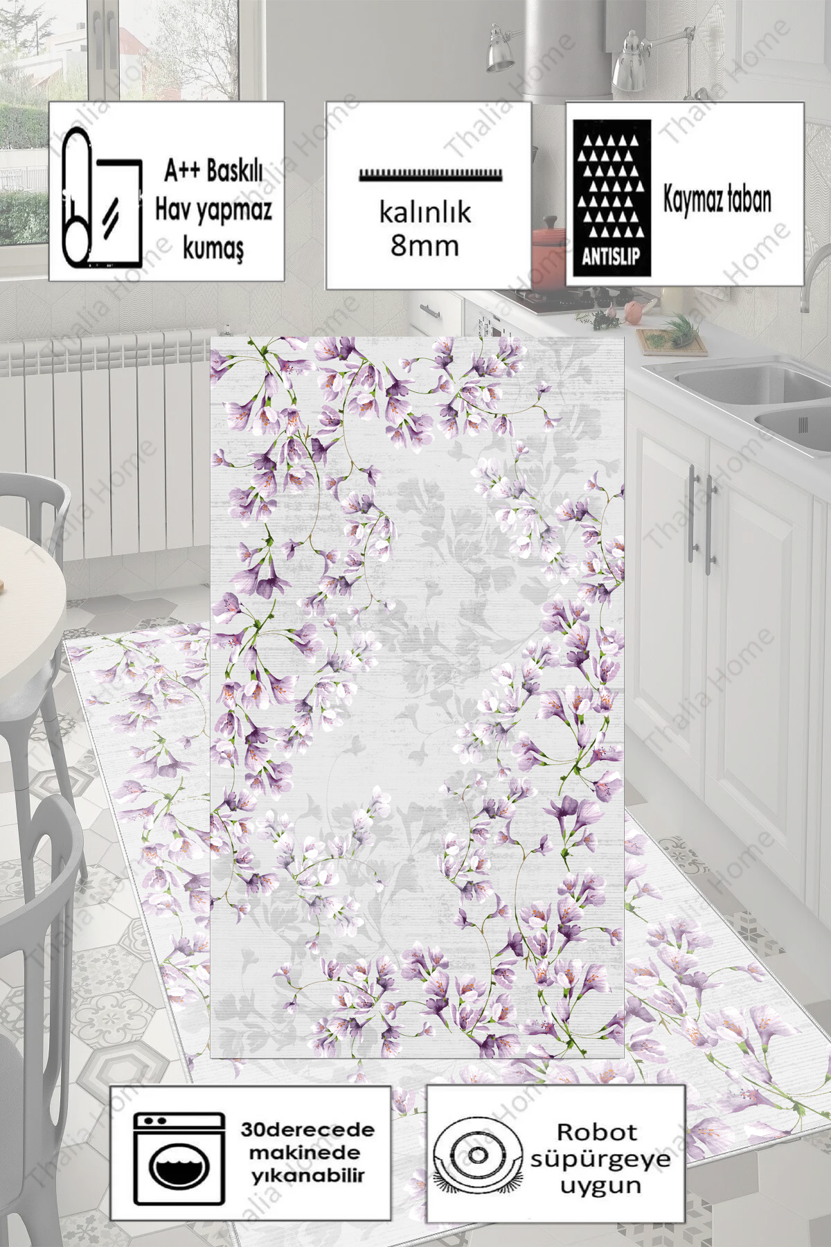 Zarif Lila Yeni Nesil Baskılı Halı & Yolluk