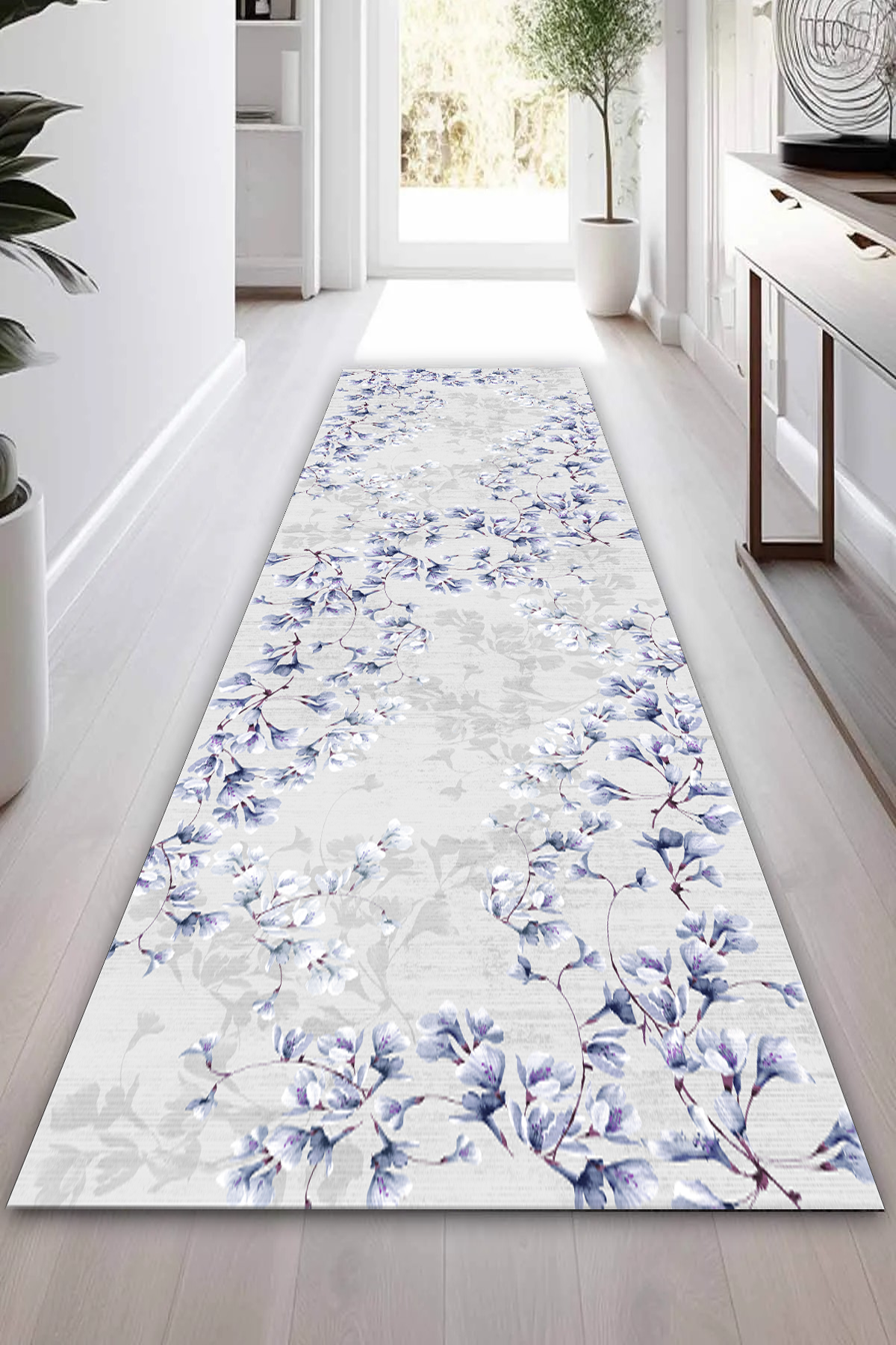 Zarif Mavi Yeni Nesil Baskılı Halı & Yolluk