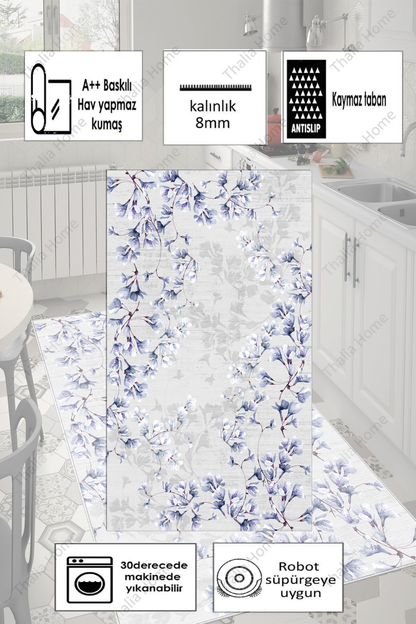 Zarif Mavi Yeni Nesil Baskılı Halı & Yolluk